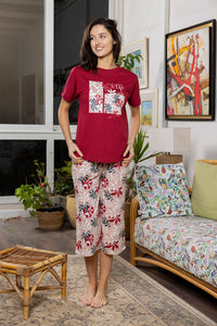Crimson Foliage Cropped Pyjama Set