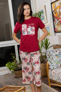 Crimson Foliage Cropped Pyjama Set