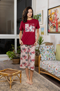 Crimson Foliage Cropped Pyjama Set